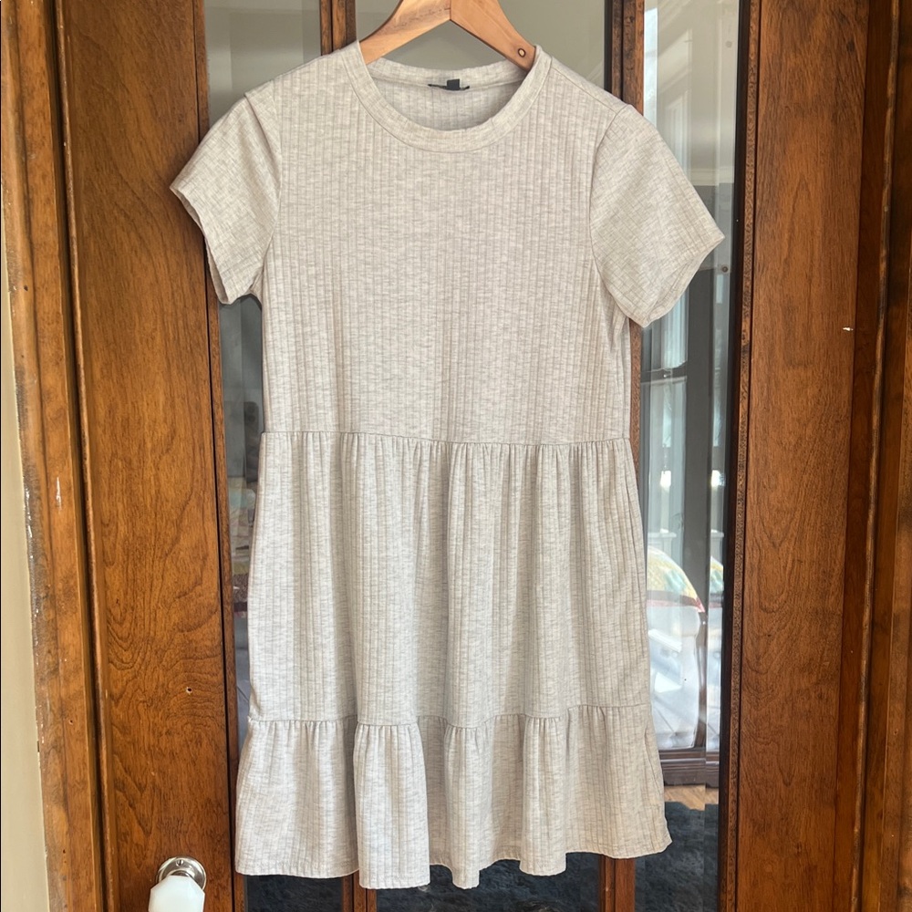 Lily Rose Cream Short Sleeve Babydoll Knit Dress